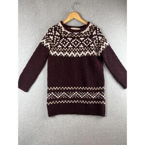 Zara Knit Faire Isle Aztec Wool Sweater Womens S Red Mid Western